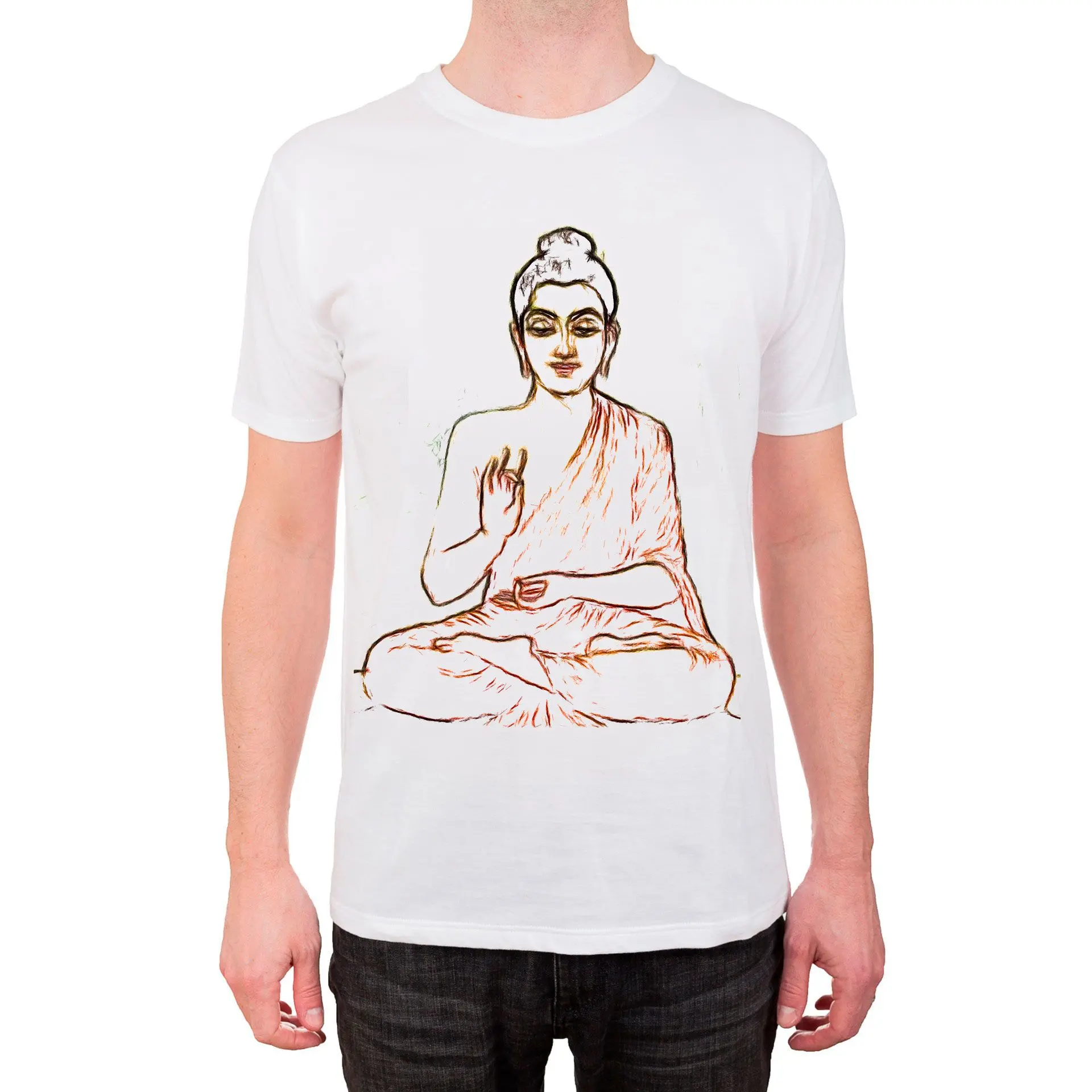 Camiseta con boceto de dibujo lineal de buda..